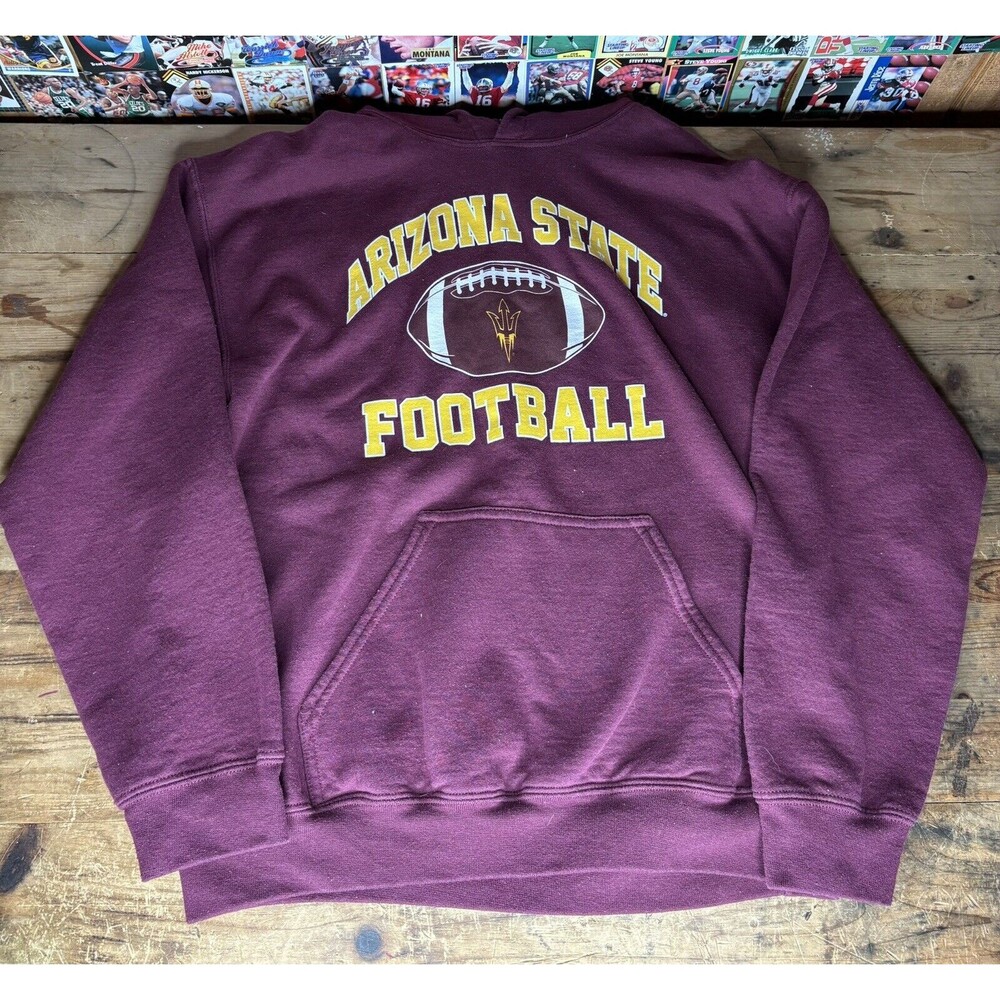 Arizona State Sun Devils Football Hoodie Mens Med Maroon Spellout Logo NCAA